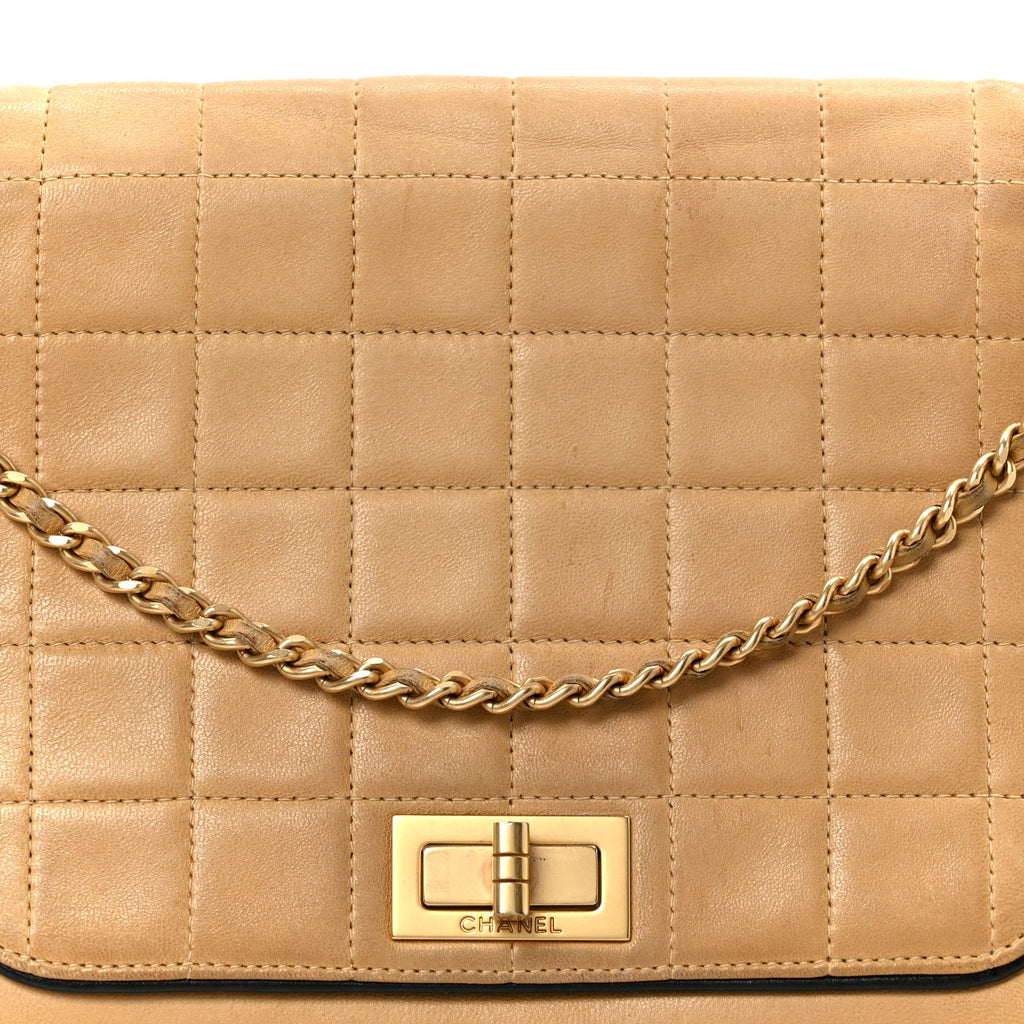 Lambskin Chocolate Bar Accordion Reissue Flap Beige