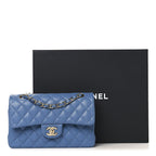 Caviar Quilted Small Double Flap Blue