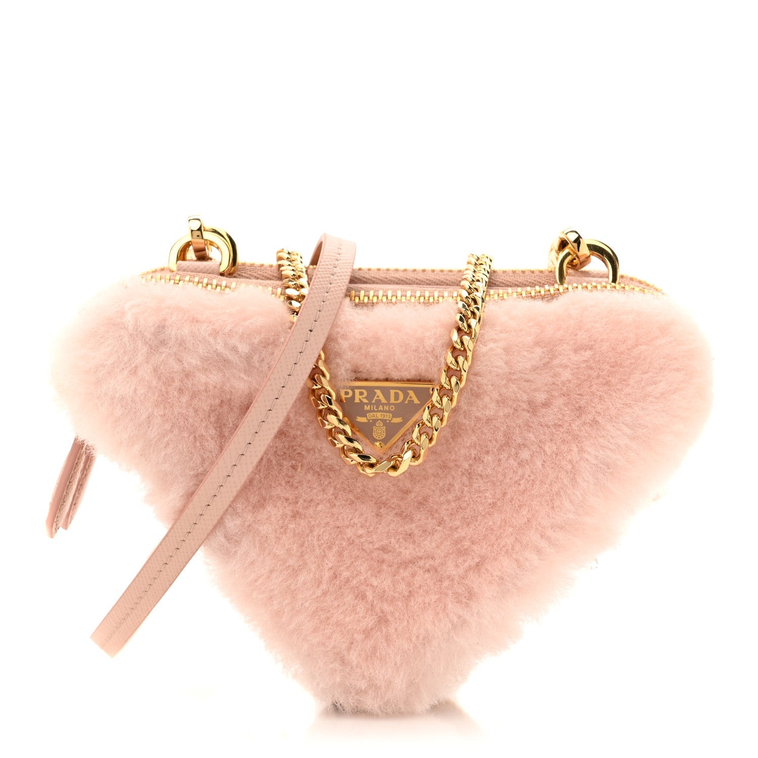Saffiano Shearling Triangle Mini Pouch Orchidea