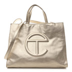 Metallic Vegan Leather Medium Shopping Bag Gold