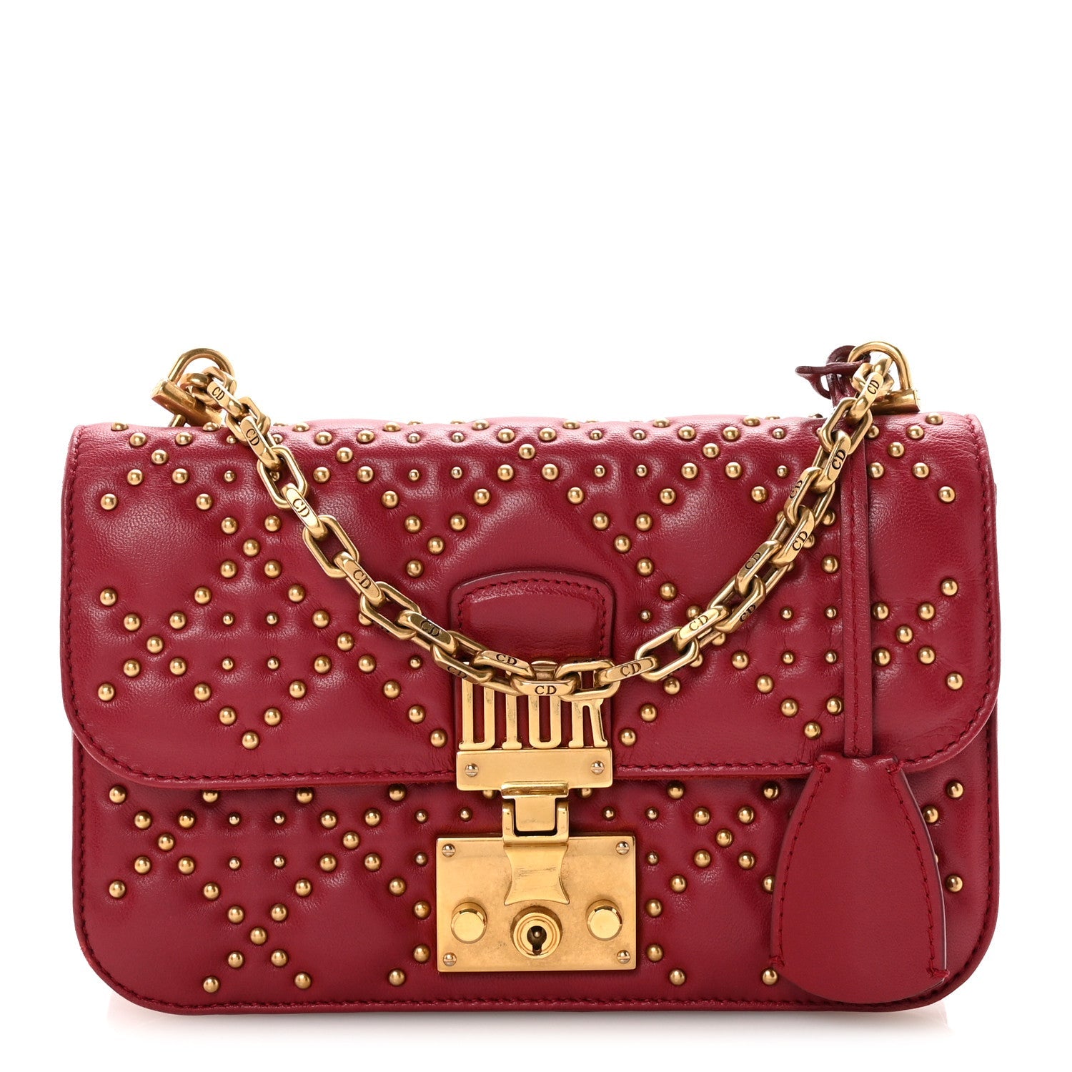 Lambskin Cannage Studded Small Dioraddict Flap Bag Red