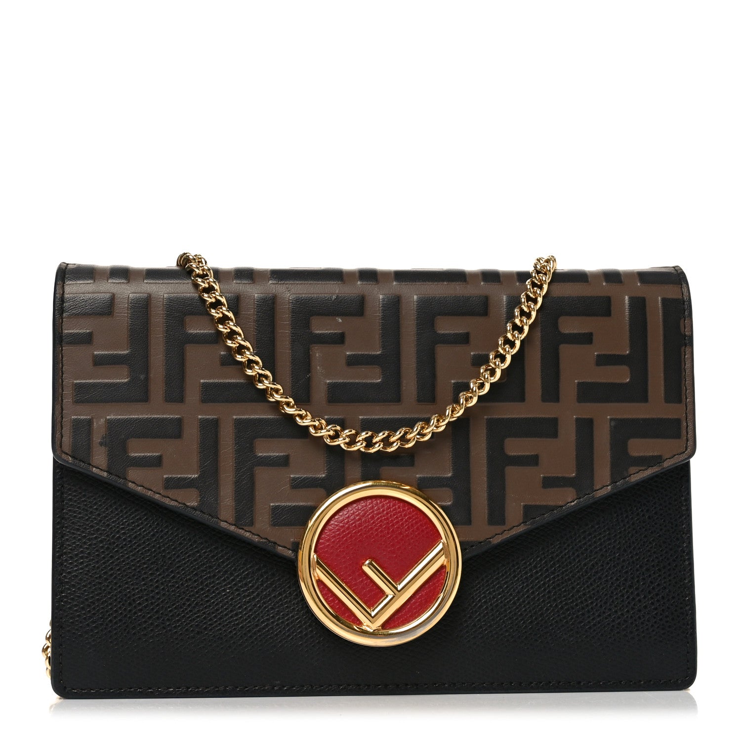 Vitello Cruise F is Fendi Bi-Color FF 1974 Embossed Medium Envelope Wallet On Chain Black Maya