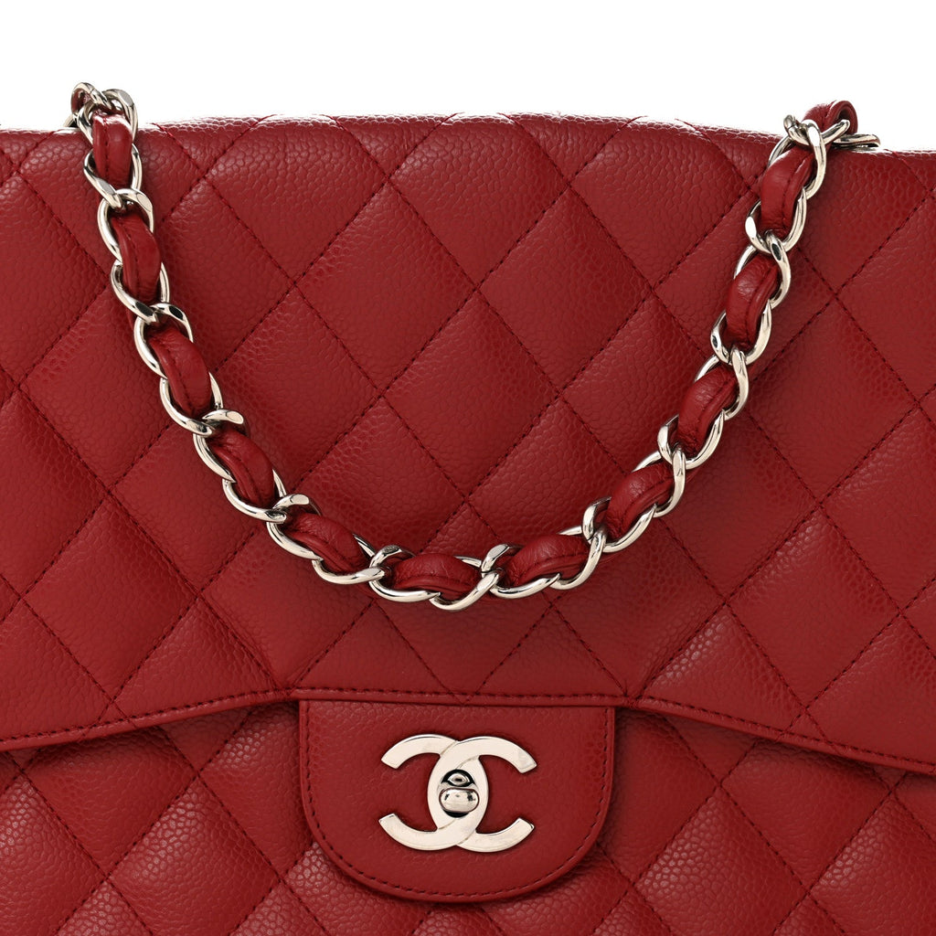 Caviar Quilted Jumbo Single Flap Dark Red