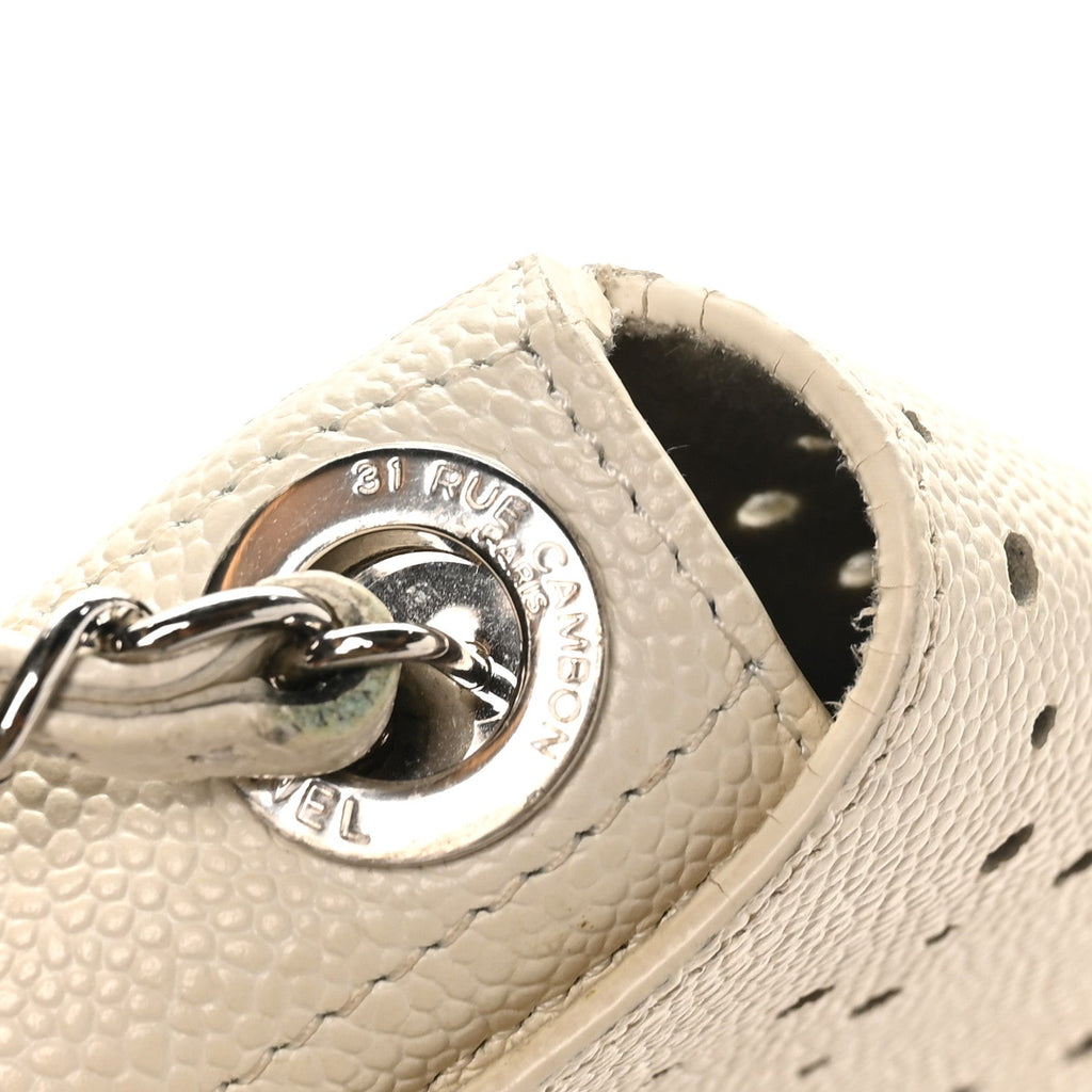 Caviar Perforated Messenger Bag White