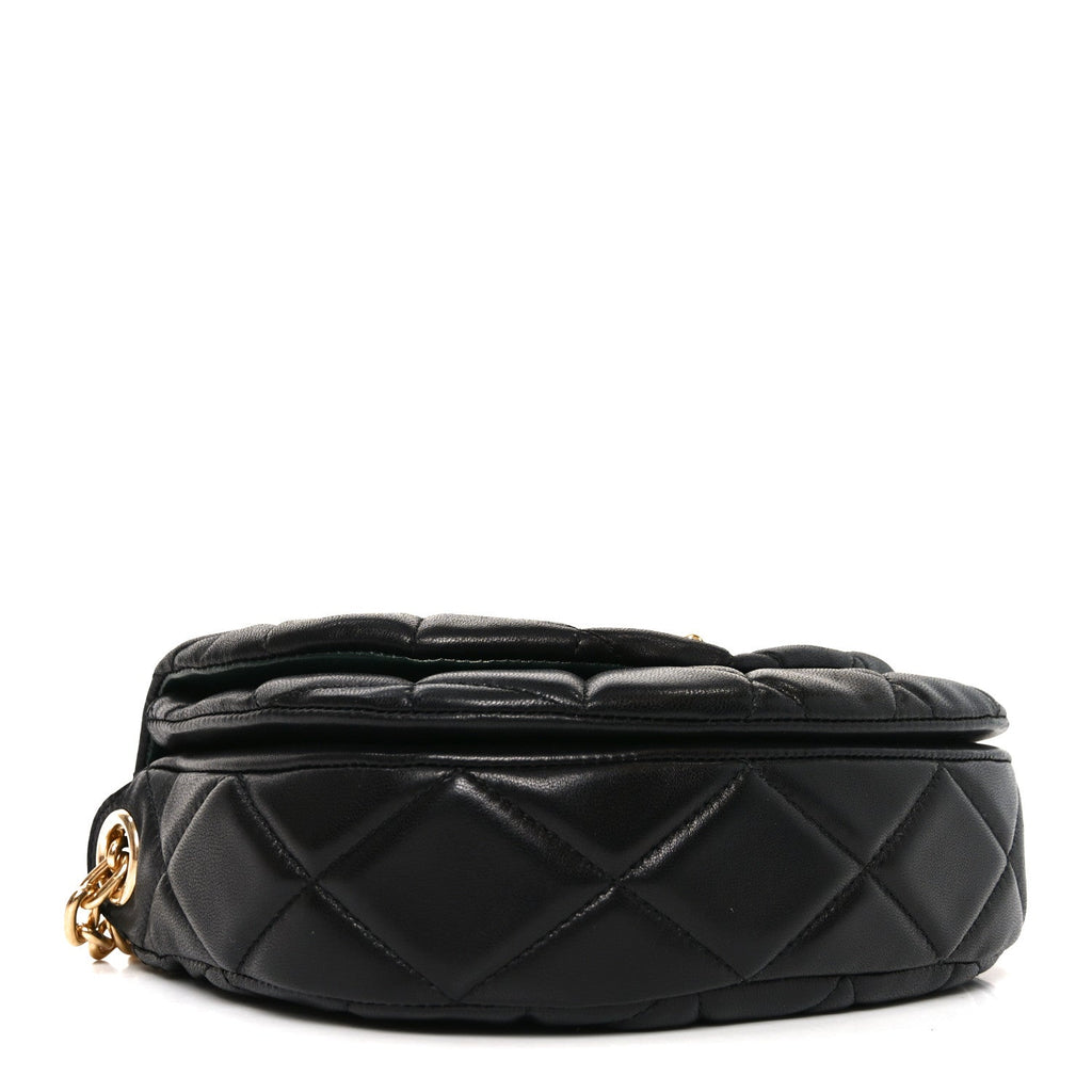 Lambskin Quilted Rocking Horse Shoulder Bag Black