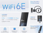 WiFi 6E USB Adapter for Desktop PC - (Archer TXE50UH) AXE3000 Tri-Band Wireless Network Adapter, Ultra-Low Latency, MU-MIMO, OFDMA, Refined Security, WPA3, Supports Windows 11/10