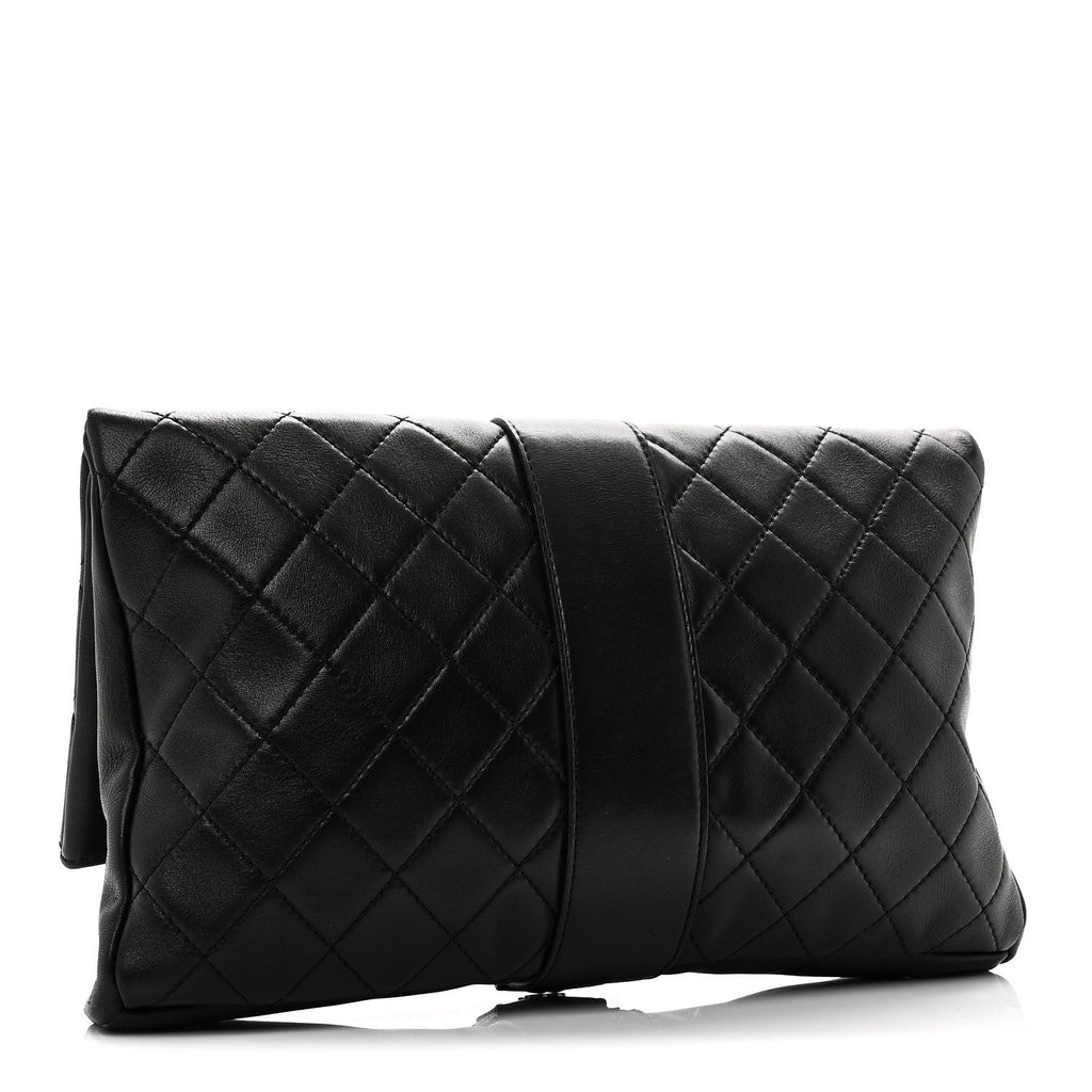 Lambskin Quilted Grip Clutch Black