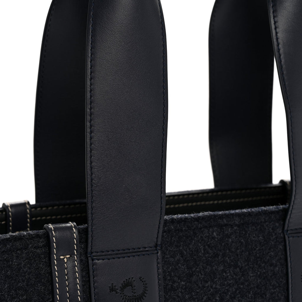 Felt Shiny Calfskin Medium Woody Ribbon Tote Obscure Navy