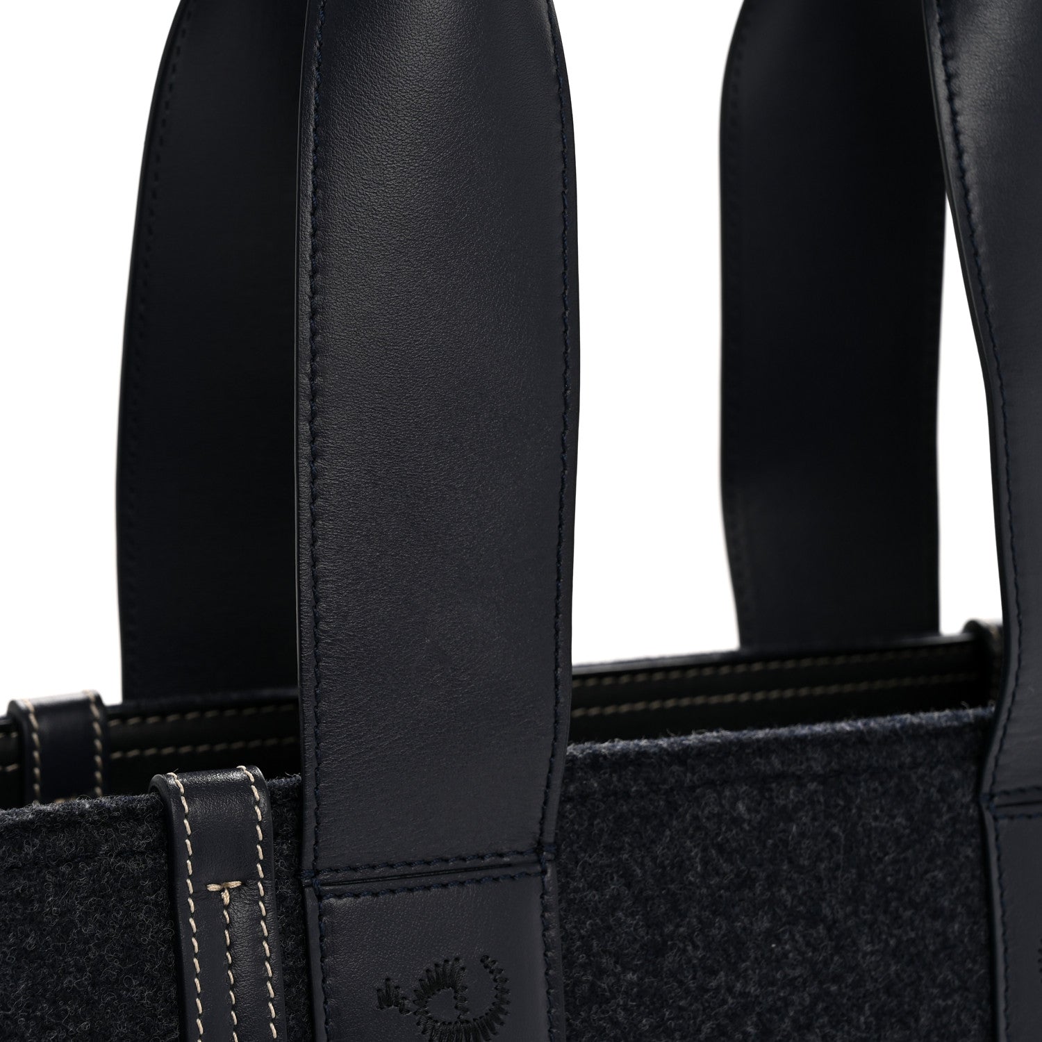 Felt Shiny Calfskin Medium Woody Ribbon Tote Obscure Navy