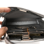 Cuoio Romano Lux Selleria Mini Peekaboo Iconic Satchel Argento