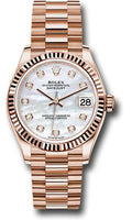 Rolex Everose Gold Datejust 31 Watch - Fluted Bezel - Mother Of Pearl Dial - President Bracelet - 278275 mdp