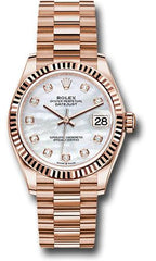 Rolex Everose Gold Datejust 31 Watch - Fluted Bezel - Mother Of Pearl Dial - President Bracelet - 278275 mdp