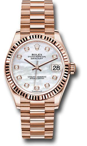 Rolex Everose Gold Datejust 31 Watch - Fluted Bezel - Mother Of Pearl Dial - President Bracelet - 278275 mdp