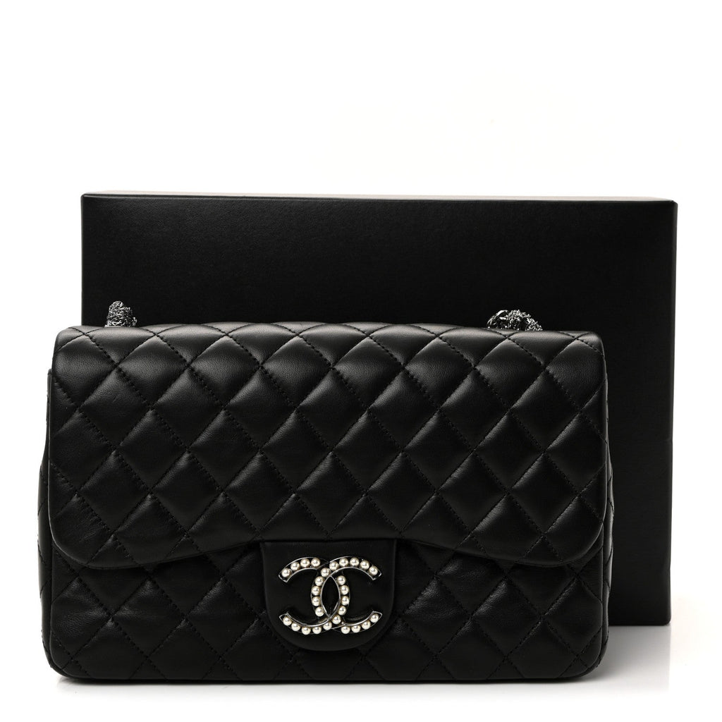 Lambskin Quilted Medium Westminster Pearl Flap Black