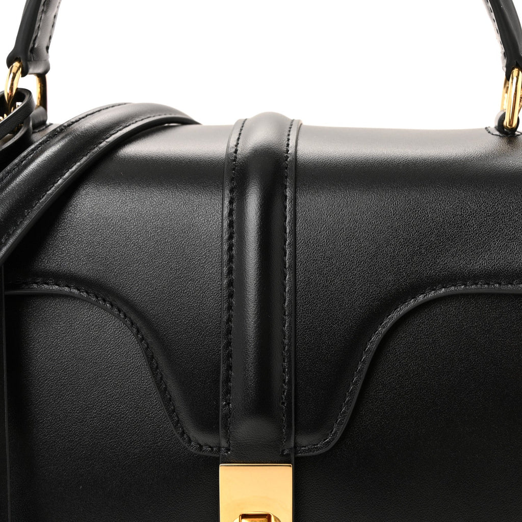 Satinated Calfskin Small 16 Top Handle Bag Black