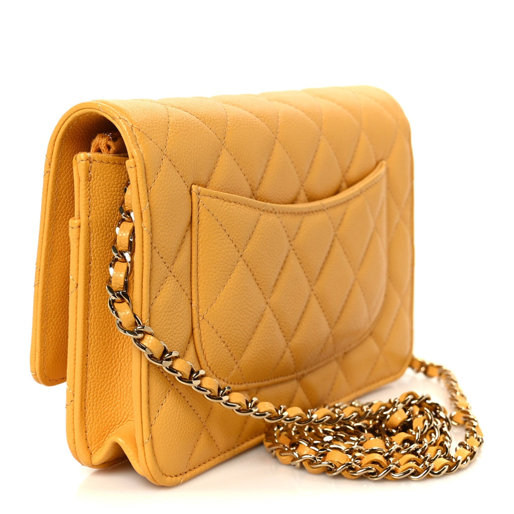 Caviar Quilted Wallet on Chain WOC Yellow