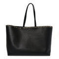 Grained Calfskin Rockstud Shoulder Tote Black