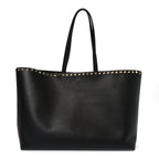 Grained Calfskin Rockstud Shoulder Tote Black