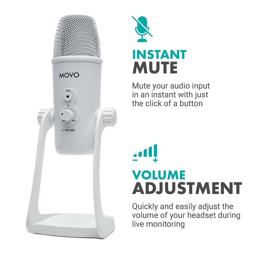 Movo UM700W White Desktop USB Microphone for Computer