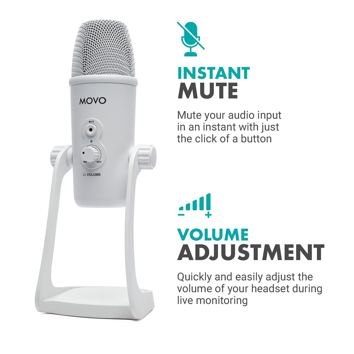 Movo UM700W White Desktop USB Microphone for Computer