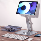 Tablet Stand Holder For Desk Dual Rod Support Aluminum Desktop Tablet Holder Adjustable Foldable Dock Multi-Angle Riser Compatible With Ipad Pro 12.9; 9.7; 10.5; Ipad Air Mini 4 3 2 Silver
