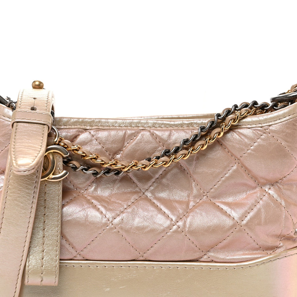 Iridescent Aged Calfskin Quilted Small Gabrielle Hobo Light Pink