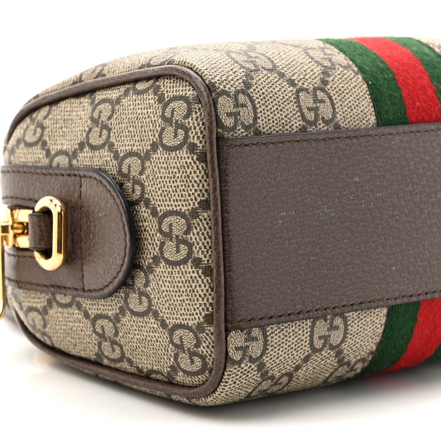 GG Supreme Monogram Textured Dollar Calfskin Web Super Mini Ophidia Top Handle Bowler Bag Beige Ebony New Acero