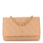 Caviar Quilted Wallet on Chain WOC Beige