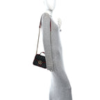 Vintage Effect Calfskin Matelasse Diagonal Mini Torchon GG Marmont Top Handle Shoulder Bag Black Romantic Cherry