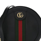 Grained Calfskin Web Mini Ophidia Round Shoulder Bag Black