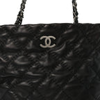 Calfskin Contrast Stitch Tote Black