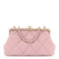 Lambskin Quilted Chain Frame Clutch Pink