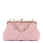 Lambskin Quilted Chain Frame Clutch Pink