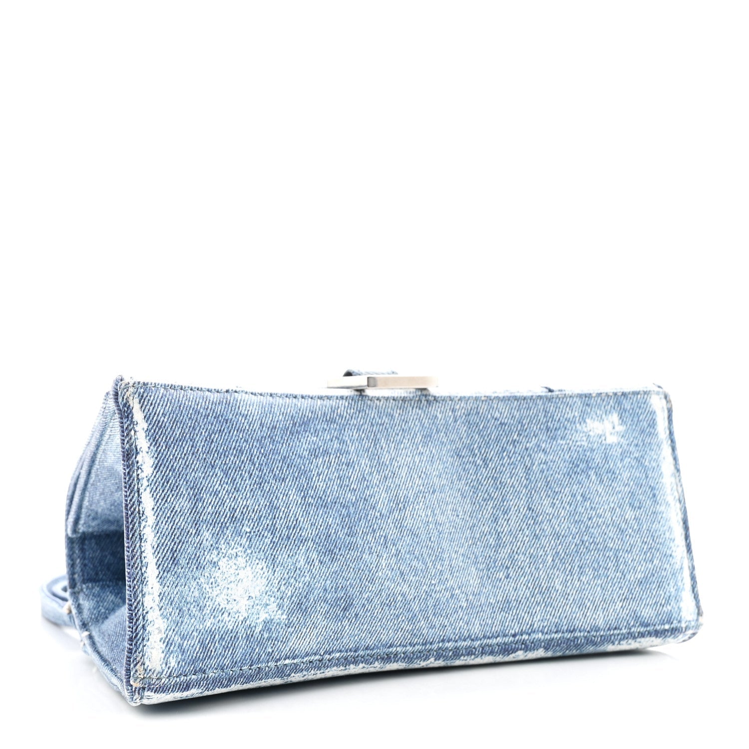 Nappa Denim Printed Small Hourglass Top Handle Bag Denim Blue