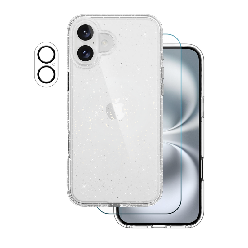 Entronix Bundle Compatible with iPhone 17 - [Hard] Glitter Clear Case, 1 Clear Screen Protector & 1 Camera Lens Protector