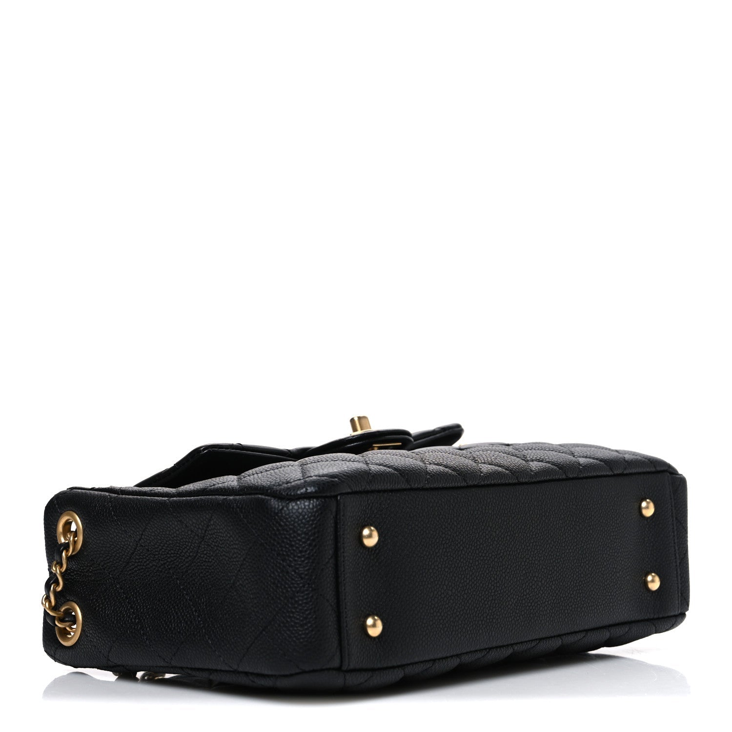 Caviar Calfskin Quilted Small Top Handle Flap Black