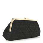 Tweed Quilted Kiss Lock Clutch Black