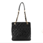 Caviar Quilted Petit Shopping Tote PST Black