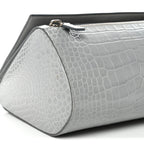 Calfskin Crocodile Embossed Medium Pandora Box Crossbody Bag Grey