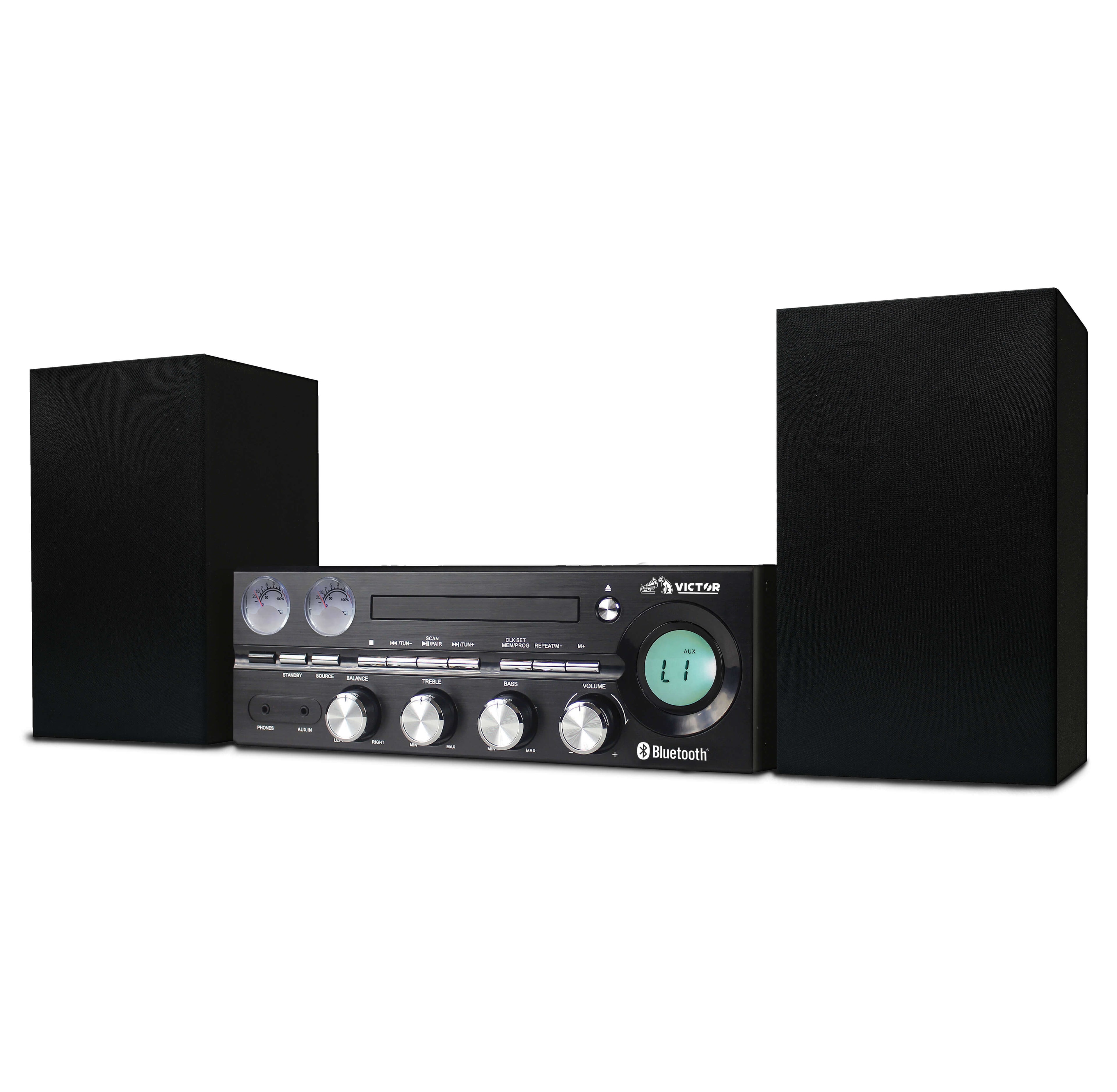 Victor Milwaukee 50W Desktop CD Stereo System W Bluetooth, CD Player & FM Radio