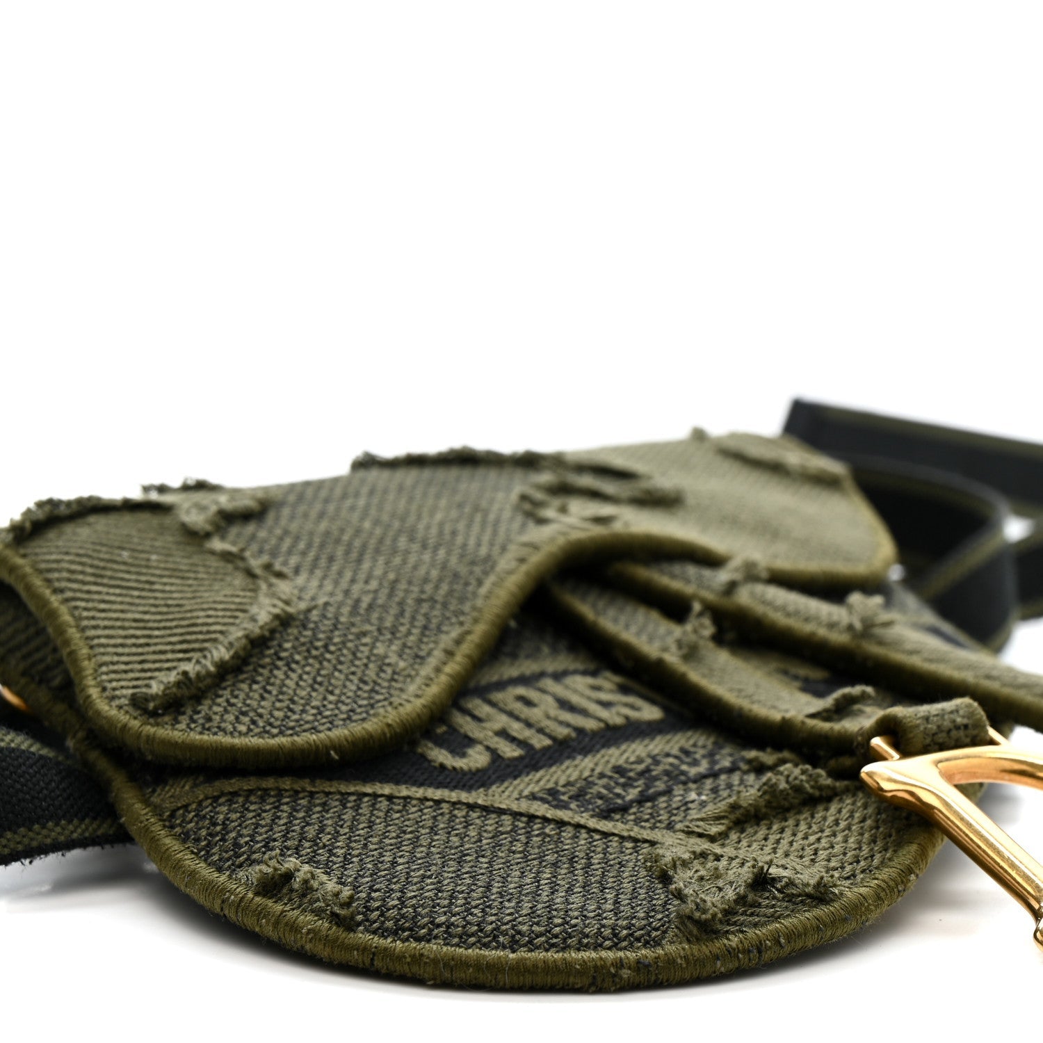 Canvas Embroidered Camouflage Saddle Belt Bag Green