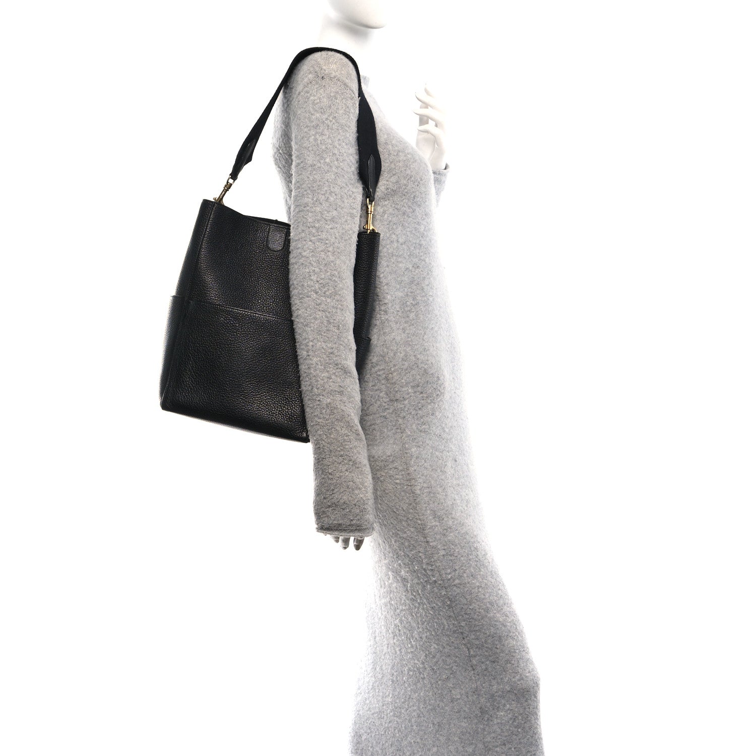 Soft Grained Calfskin Sangle Bucket Bag Black