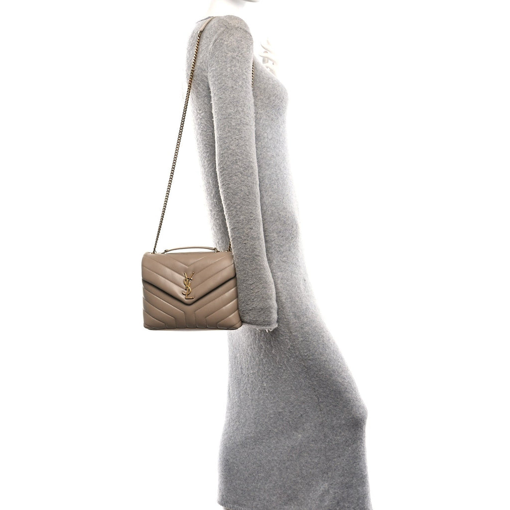 Calfskin Y Quilted Monogram Small Loulou Chain Satchel Dark Beige