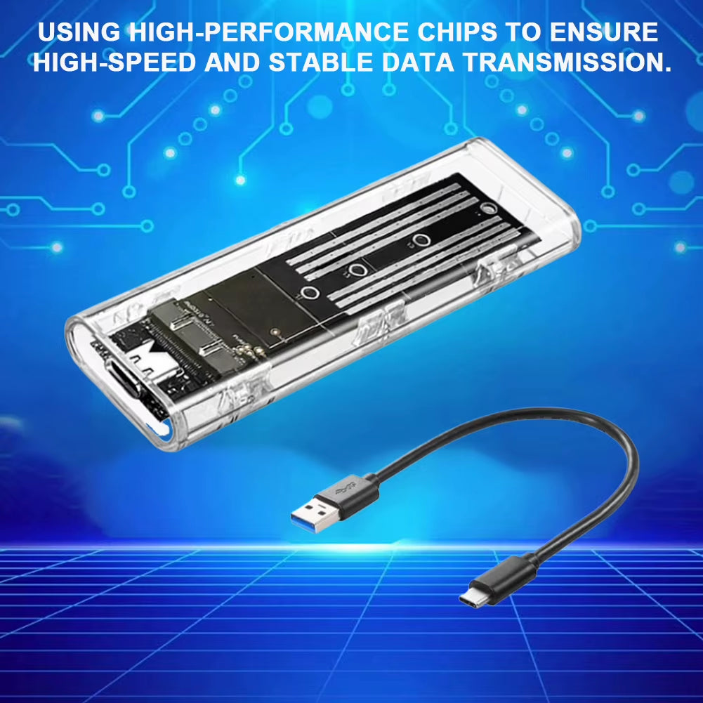 M.2 NGFF SATA Type C USB 3.1 External SSD Enclosure - 10Gbps Transparent Case for 2230/2242/2260/2280 Drives