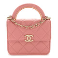 Lambskin Quilted Top Handle Flap Clutch With Chain Pink