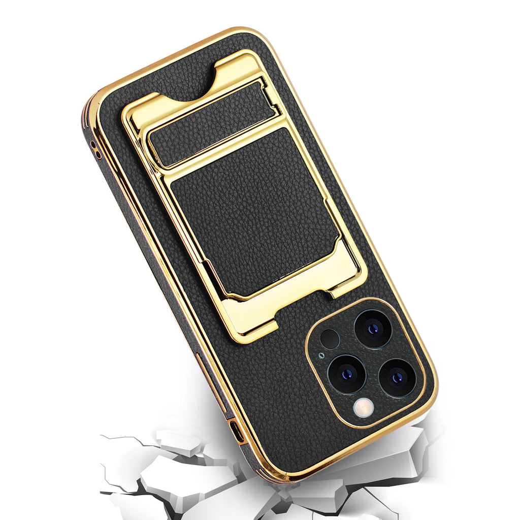 Reiko Iphone 13 Pro Leather Case With Card Holder In Black