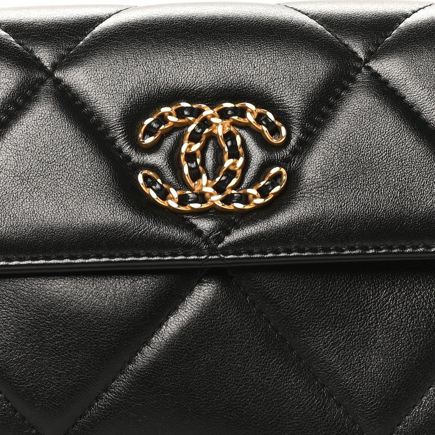 Lambskin Quilted Chanel 19 Flap Clutch Black