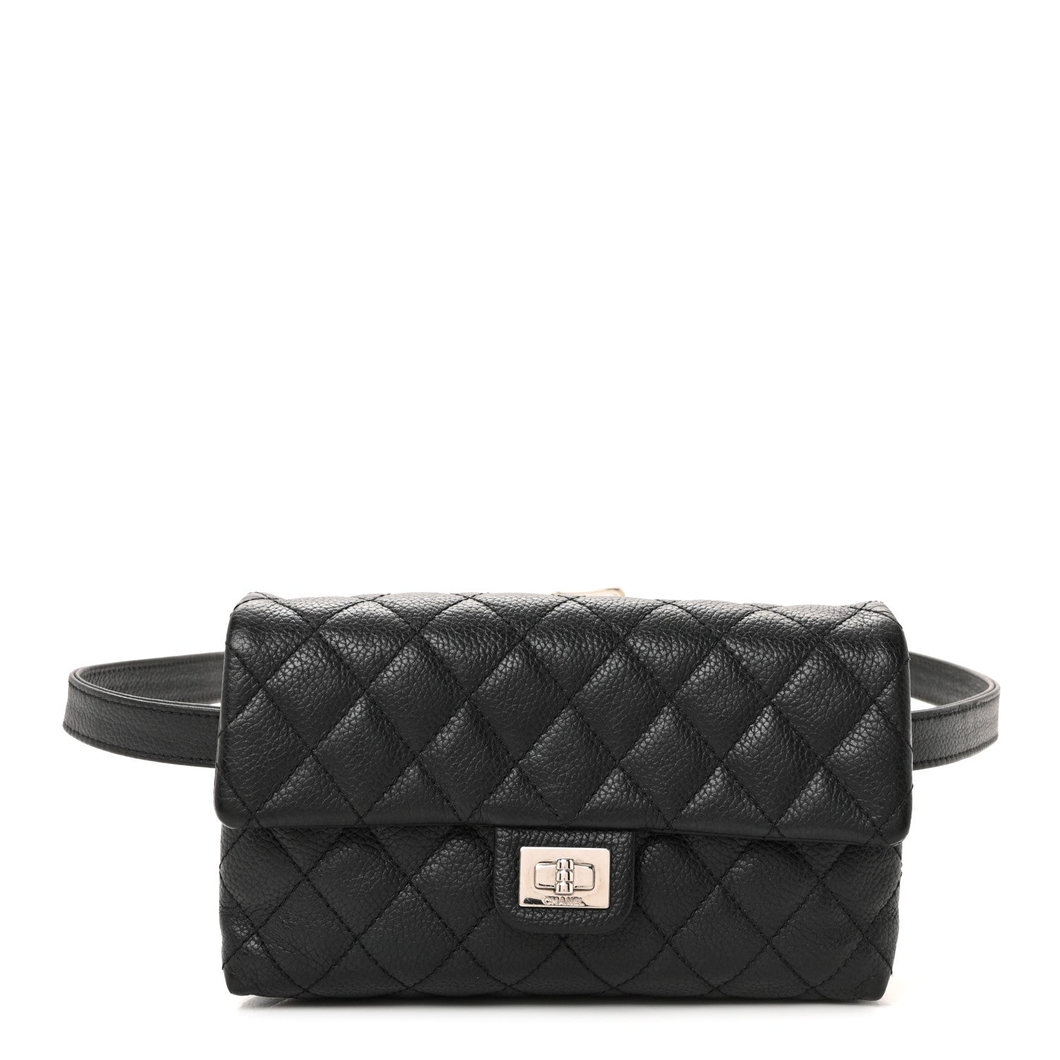 Grained Calfskin Quilted 2.55 Reissue Flap Belt Bag Clutch Black