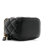 Lambskin Quilted Mini Pearl Crush Vanity Case With Chain Black