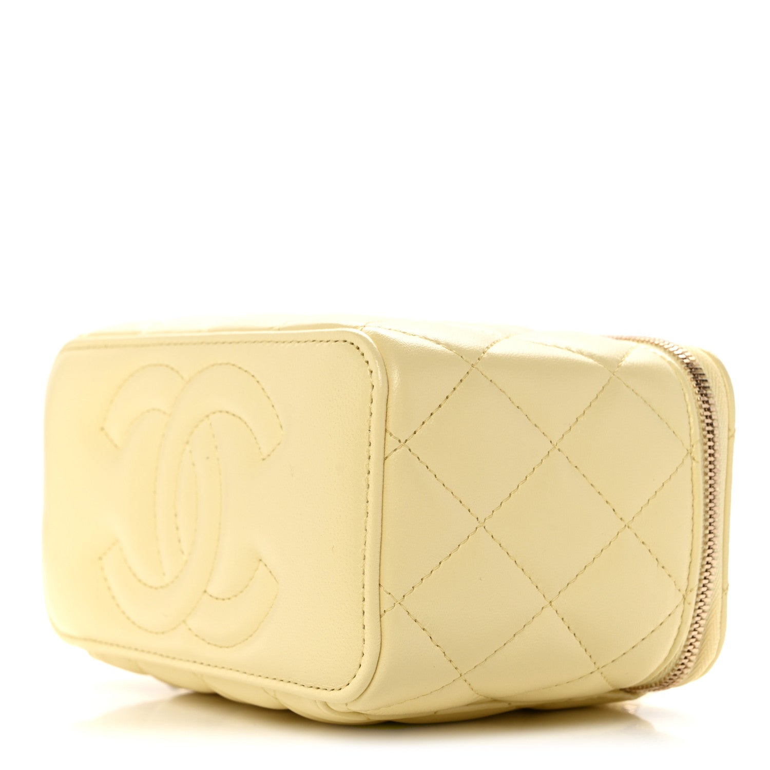 Lambskin Quilted Small Vanity Case With Chain Light Yellow